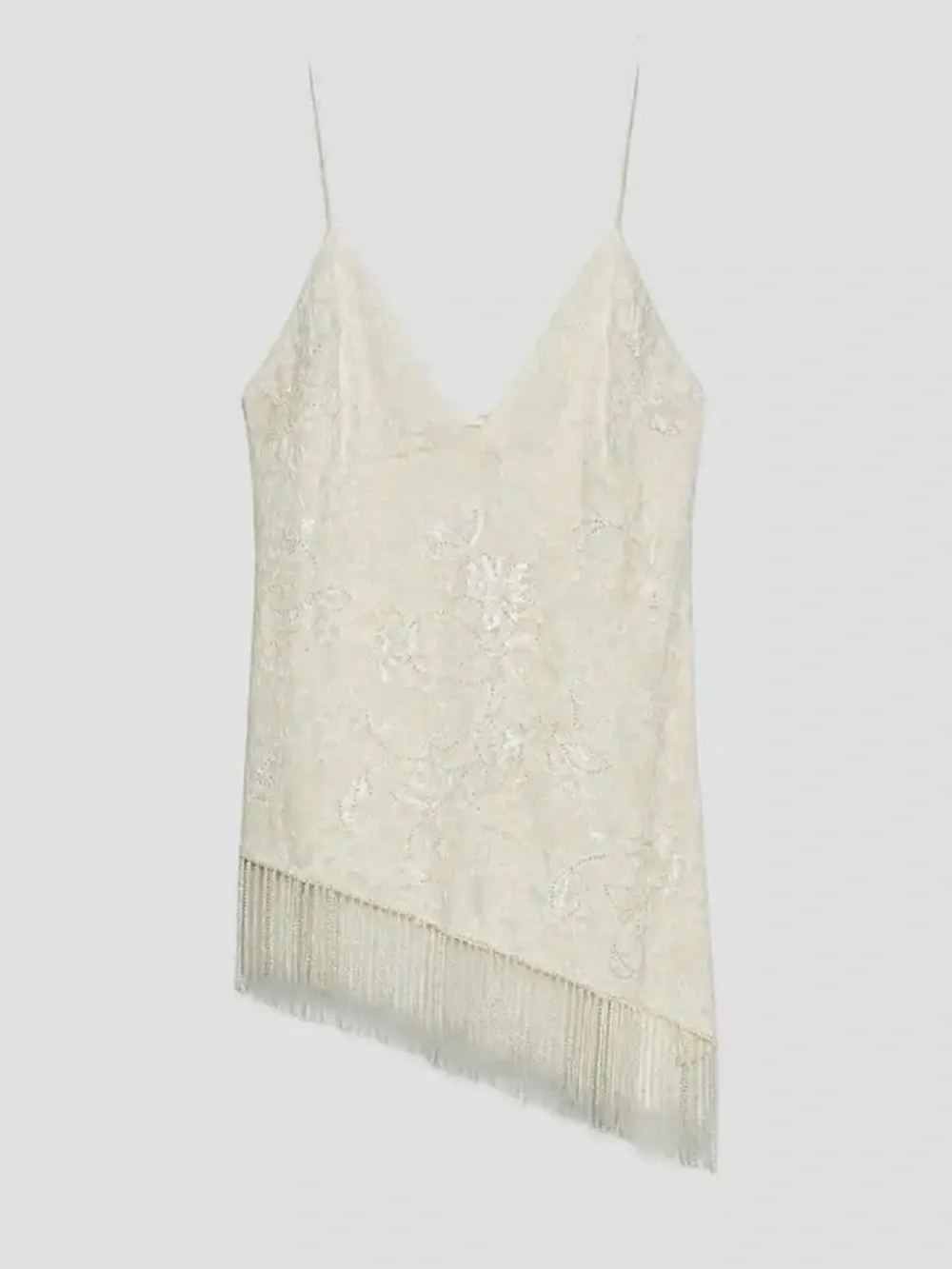 Zara NWT 2 piece top & skirt SET Lace Fringe beaded embellished ivory cream set - Picture 7 of 16